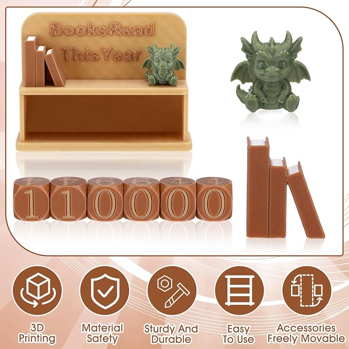 BreezeHug Brown Books Read This Year Counter Manual Flip Book Number Tracker with Decorative Fake Book & Dice for Reading Goal, Library Decor Gift for Readers Teacher Writers Lover (Style B)