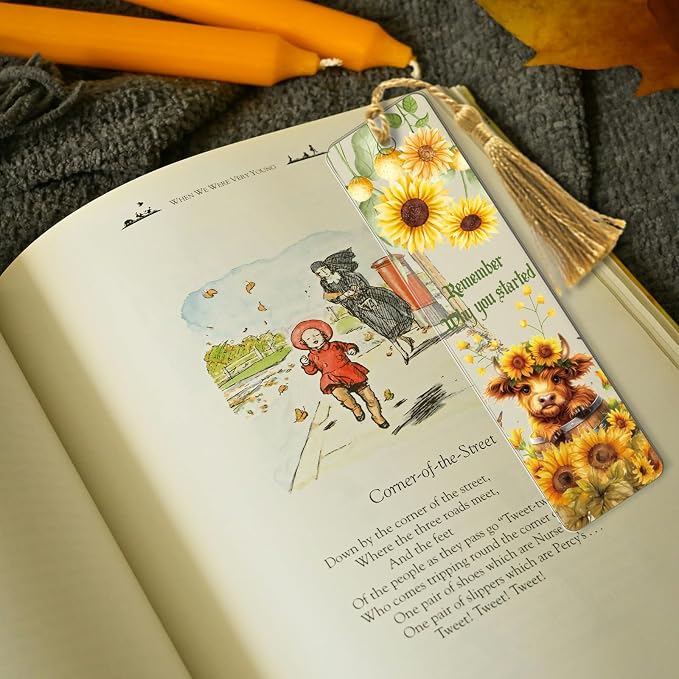 AFRITEE UV DTF Bookmark Wraps - 24 Sheets Cute Highland Cow Blank Bookmark UV DTF Stickers, Sunflower Flower Double-Sided Waterproof Transfer Sticker Decals Decoration Gift for Book Lovers