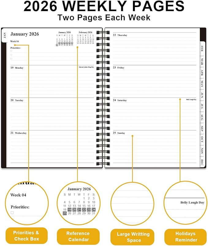 Planner 2026 - Weekly & Monthly Planner from January 2026 to December 2026, Agenda 2026 with Inner Pocket, Elastic Band, 6.4" x 8.5", Black