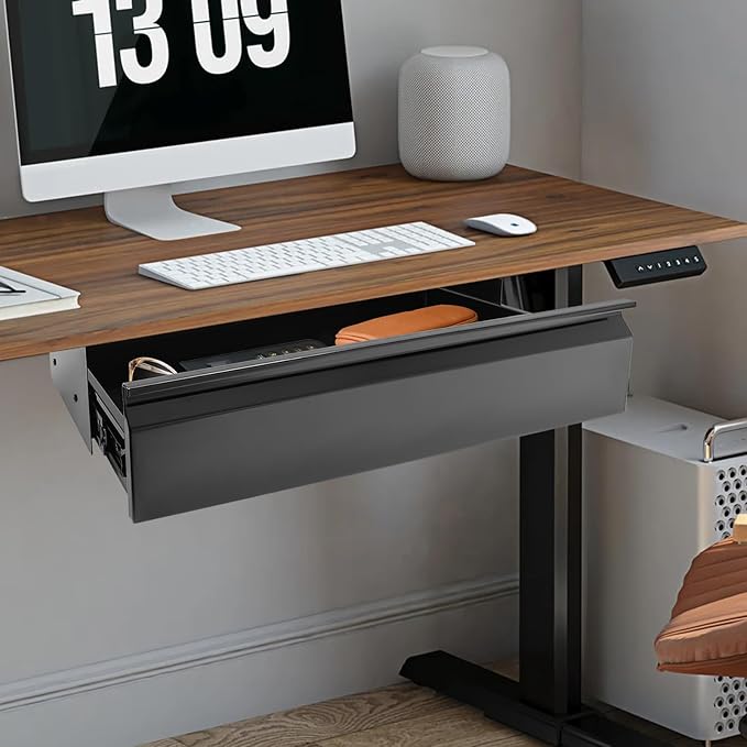 22 Inches Under Desk Mounted Sliding Pull-out Drawer Storage Drawer for Sit Stand Workstation Office Desk(Applicable Table Thickness: 0.79in) Black