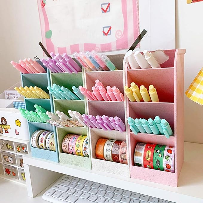 SITAKE Pen Pencil Holder Organizer, 4 Colors Marker Organizer and Storage, Big Desk Organizers and Accessories, Cute Kawaii Stationary for Kids, Girls, Officer and School Supplier (4 Colors BIG)
