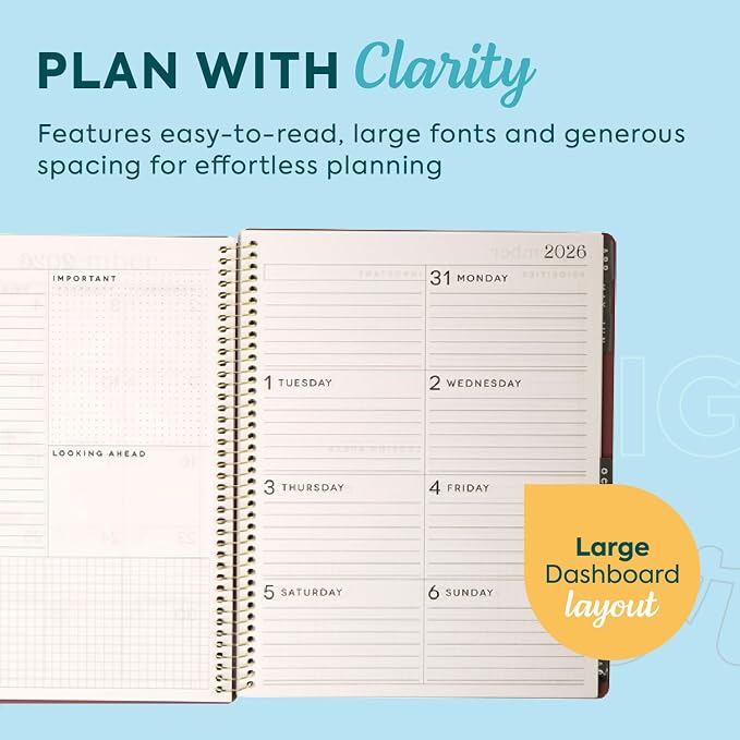 GO BIG Large-Print Planner April 2026–June 2027, 15-Month Twin-Loop-Bound Agenda Planner, Big Size, 8.5" x 11", Easy-to-Read Large Dashboard Layout, Plum Plans Cover