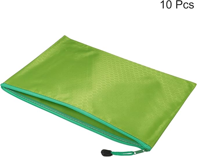 PATIKIL Waterproof Zipper File Bags, 10 Pack A4 Size Document Pocket Storage Organizer Pouch for Travel Office Supply, Green