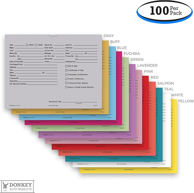 Printed Vehicle Deal Envelopes 9x12 Deal Jackets (100 shrink wrapped) (Gray)