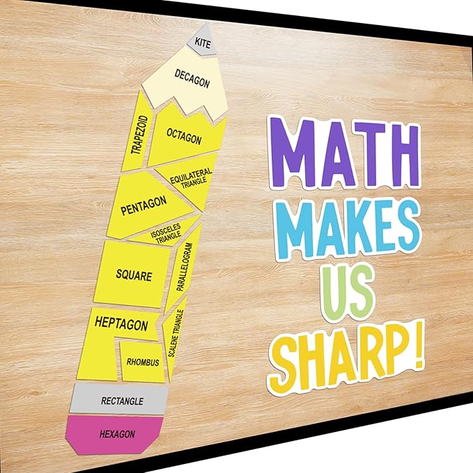 Math Bulletin Board Decorations Sets, Pencil Decorations for Classroom, Educational Math Makes Us Sharp Paper Cutouts for Back to School Math Classroom Supplies Window Wall Door Decor