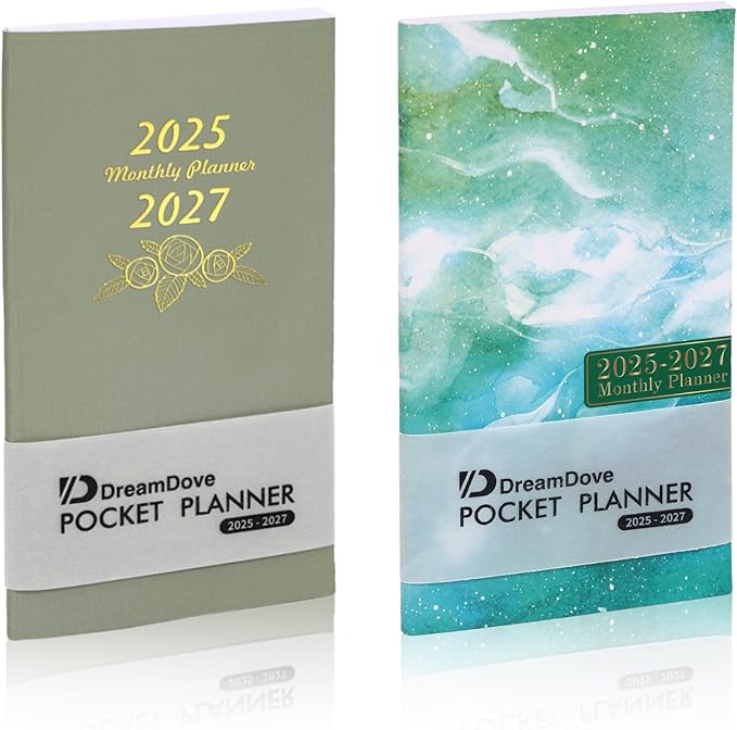 2026-2027 Monthly Pocket Planner/Calendar , 2 Year Small Size Academic Planner With Daily Quotes Hardcover Agenda Book Perfect Organizer for Purse,Planning, Organizing, and Office Use (Green+Starry Sky Green)