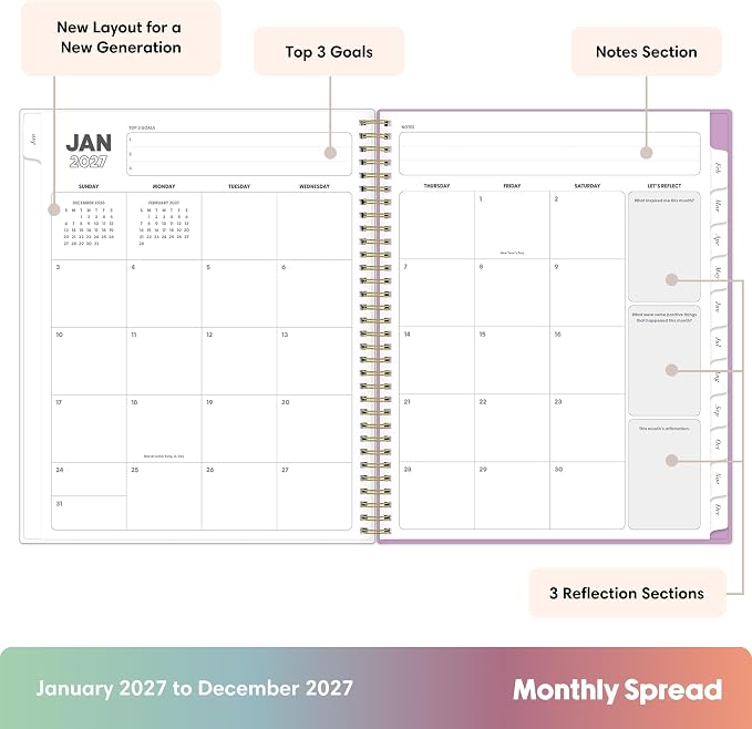Blue Sky Gen Z 2027 Weekly and Monthly Planner Calendar, January 2027 - December 2027, 8.5" x 11", Flexible Interchangeable Cover, Durable Twin Wire Binding, Laminated Tabs, Storage Pocket, Europa