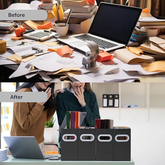 Collapsible File Organizer Box with Handle – Cardboard Hanging File Folder Storage Crate for Desk, Office, School, or Home – Colorful Portable Filing Box, Document Organizer, Magazine Holder