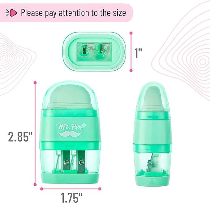 Mr. Pen- Pencil Sharpener & Eraser, 4 Pack, 2-in-1 Manual Sharpeners with Canister, 2 Sharpening Holes for Standard & Jumbo Pencils, Colorful Dual Hole Design for School, Office, Home, Kids