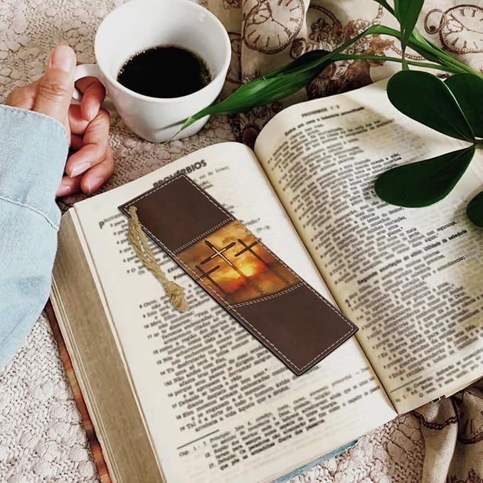 Vintage Sunrise and Cross Bible Case with Bookmark Waterproof Bible Cover Case for Women Lightweight Bible Bag with Handle Pockets Church Book Bag Brown