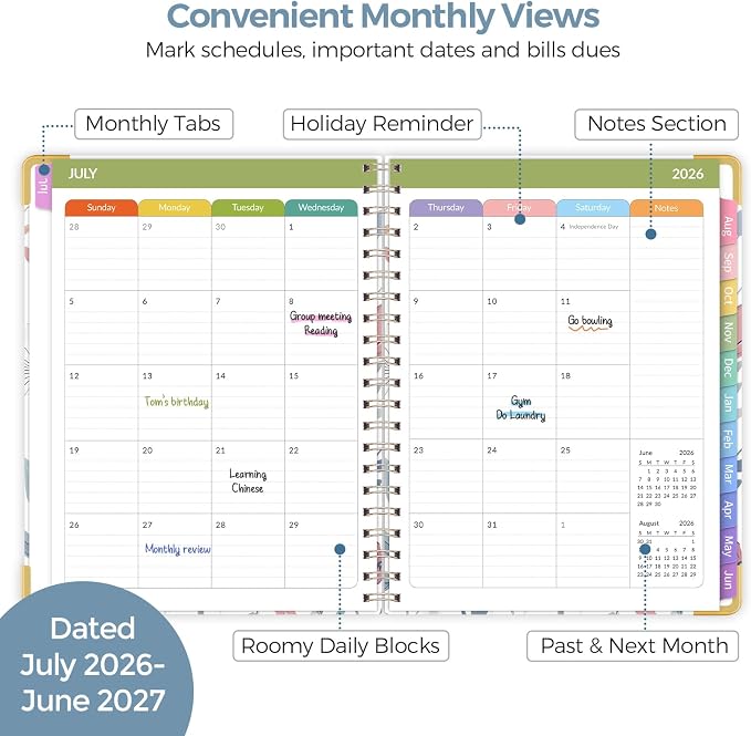 SKYDUE Teacher Planner 2026-2027 Academic Year, 8.5" x 11" Deluxe Teacher Lesson Planner with Monthly Tabs & Stickers, Lesson Plan Book 26-27, FloralB