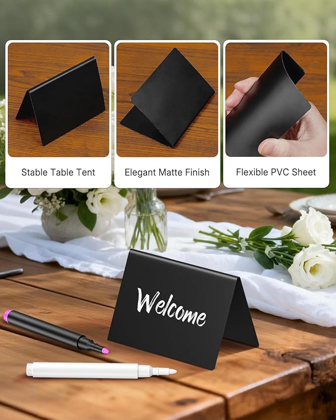 Uniclife 20 Pack Mini Chalkboard Signs for Food, Small Chalkboard Signs with Chalk Markers, Reusable Matte PVC Food Signs Food Labels for Party Buffet Wedding, Blackboard Place Cards Table Signs