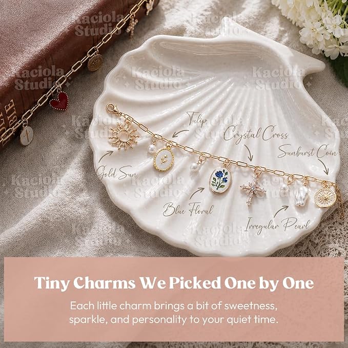 Kaciola Bible Charms Chain with 4PCS Planner Charms for Bible Study, Book Spine Bookmark, Journal Accessory, Unique Faith Jewelry Gift for Women (SJ-06)