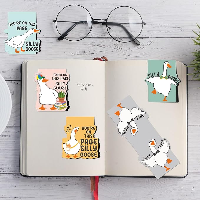 Goose Magnetic Bookmark Gifts - 8Pcs Silly Bookmarks Goose Magnetic Funny Meme Book Mark Magnets Cartoon Animal Page Marker Clip Gift for Book Lovers Students Teacher School Reading Book Marks