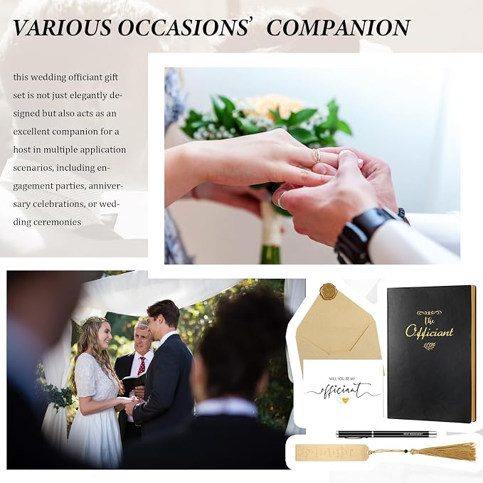 Watersay 5 Pcs Wedding Officiant Gift Set Include Hardcover Proposal Officiant Notebook Black Ink Pen Thank You Gift Card with Envelope and Sticker Copper Bookmark for Wedding Ceremony Officiant