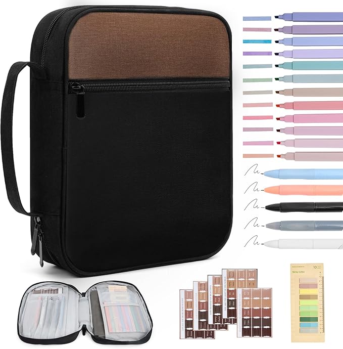 Bible Cover Bible Case for Men Canvas Carrying Cases Book Protector Case Bible Bag with Durable Handle Study Supplies Accessories Christian Gifts (Brown+Black, Large)