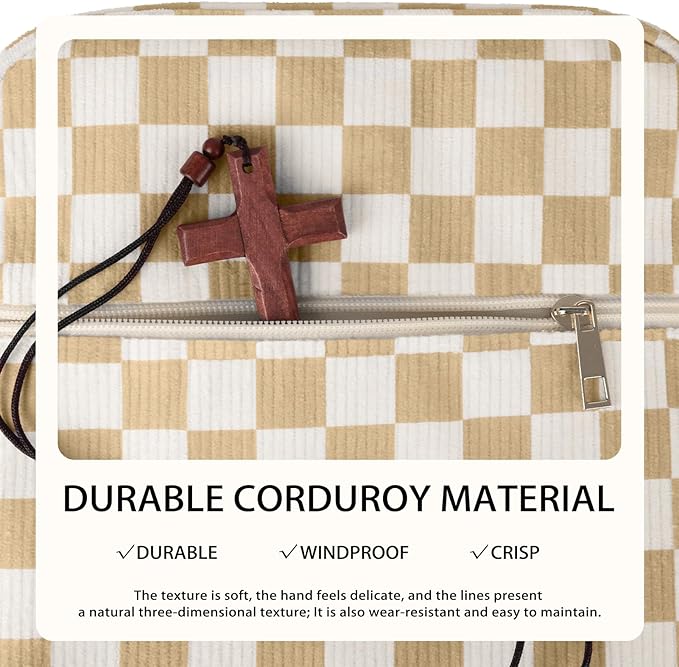 Bible Cover Case for Women Corduroy Bible Case for Girls Checkered Large Bible Cover with Handle Bible Study Supplies Accessories Christian Gifts for Women (Khaki, Medium)