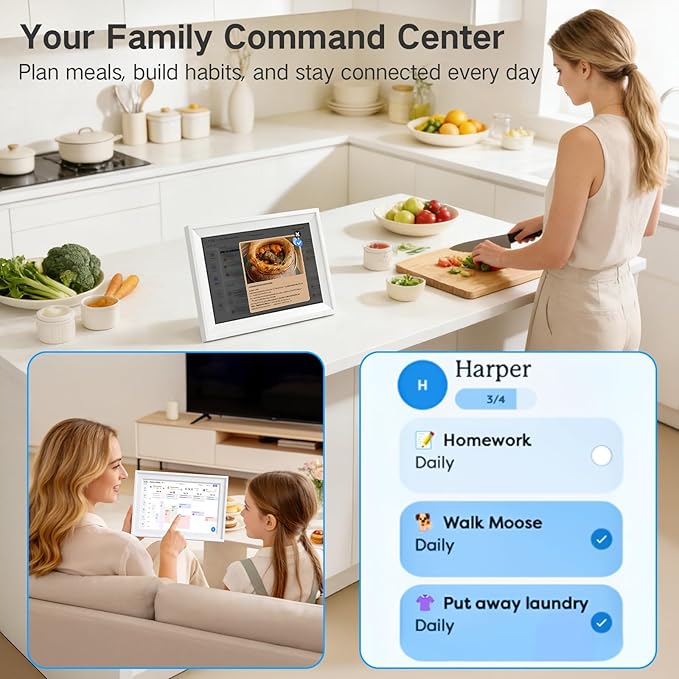 10.1" Smart Family Calendar, WiFi Digital Family Organizer with App, Touchscreen Chore Chart for Kids & Meal Planner, Digital Photo Frame with 32GB Storage, Desk & Countertop Stand, 2026