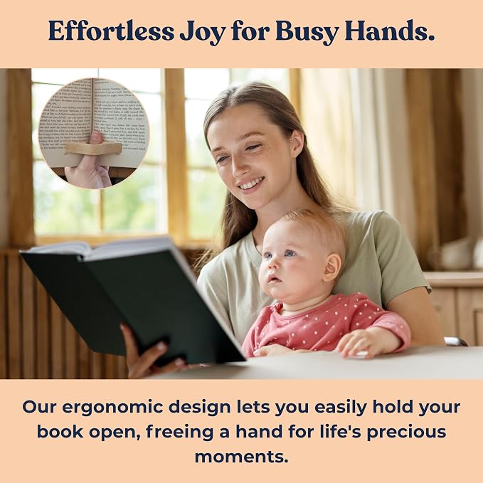 4 Piece Set: Wood Book Page Holder & 2 Magnetic Bookmarks - Ergonomic Thumb Book Opener - Ideal Reading Accessories & Gifts for Book Lovers