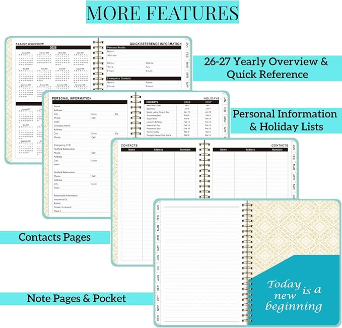 2026 Planner for Women Men,Weekly and Monthly Agenda Calendar Planner,Jan 2026 to Dec 2026,Small A5 Size (6.3" x 8.5"),Hard Cover Teacher Student Daily Planning Book with Tabs,for Office HomeSchool,Lake Blue