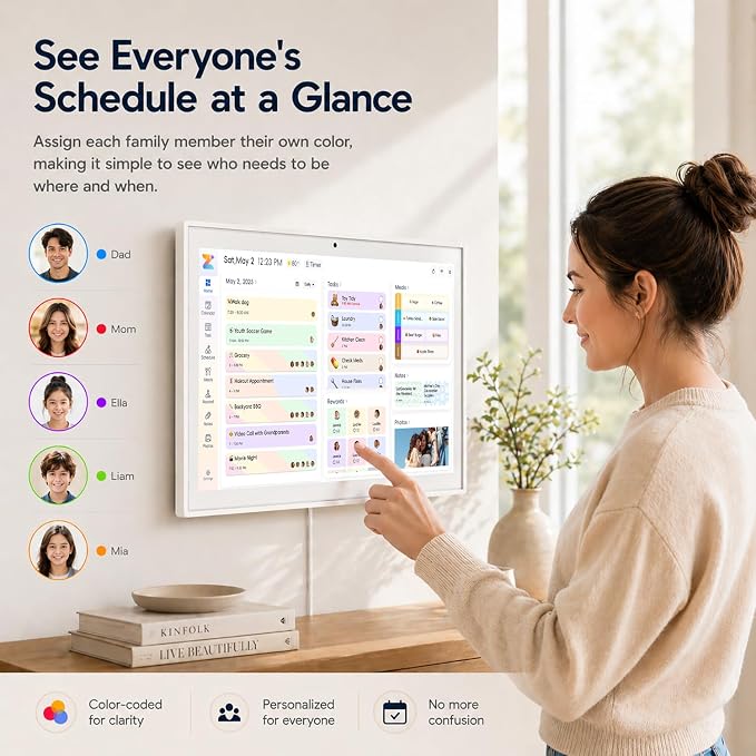 Beinhome 15.6" Smart Digital Calendar No Subscription, Touch Screen Electronic Wall Planner with Interactive Kids Chores Chart & Rewards, Photo Display, Full HD Family Schedule Organizer