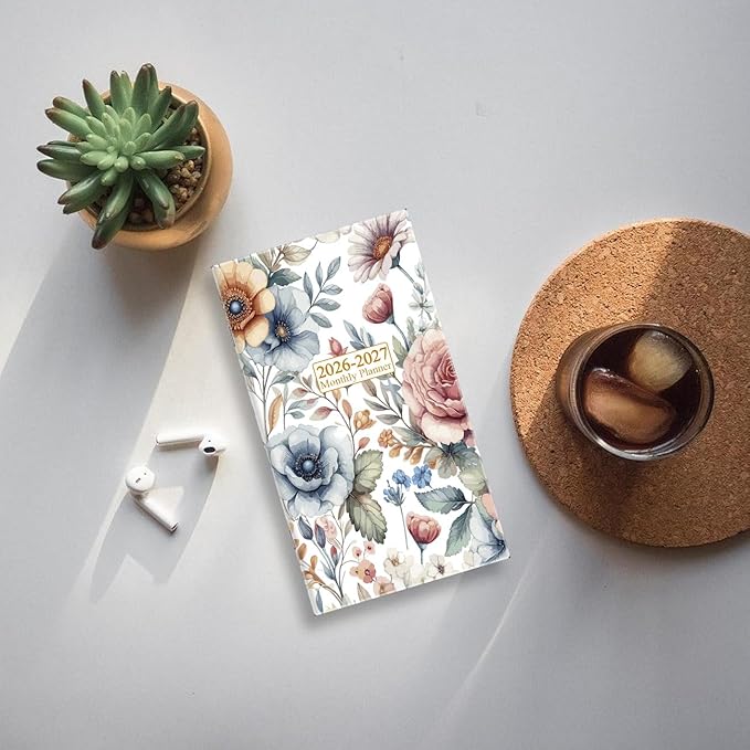 2026-2027 Mini Pocket Planner – 21-Month Pocket Calendar from April 2026 to December 2027, 3.5" x 6.5" Saddle-Stitched Monthly Calendar with Notes Pages – Compact Organizer for Purse, Office, Travel, Colorful Large Flower
