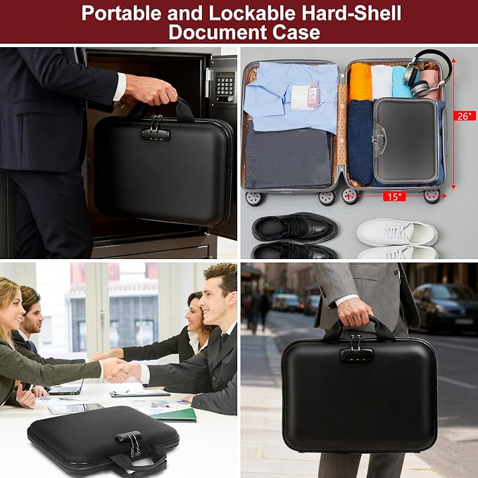 Fireproof Document Organizer with Lock, Hard-Shell Fireproof Document Box with 13 Pocket Accordion File Folder, Portable File Organizer Office Home Travel Safe Storage for Important Documents Laptop