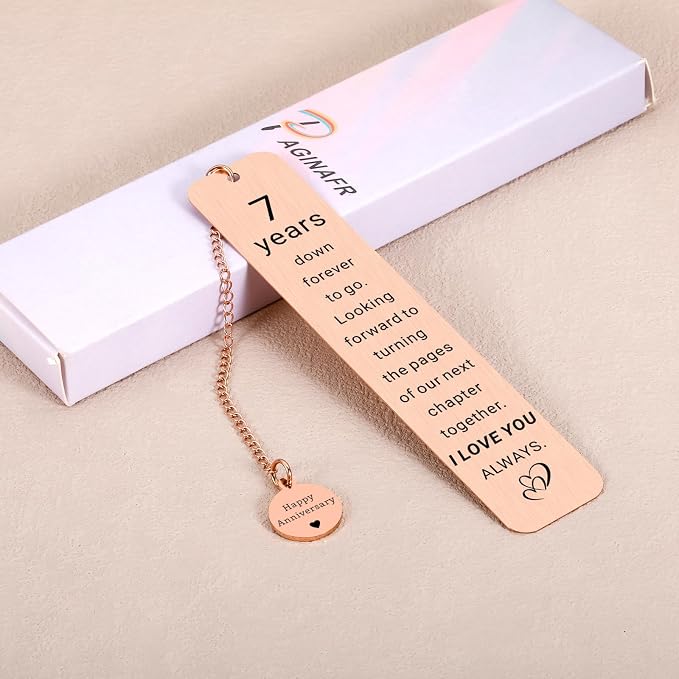 7 Year Anniversary Copper Gifts for Him Her, Copper Gifts for 7th Anniversarys, 7th Wedding Anniversary for Wife Husband Couple, 7 Year Coppers Anniversarys Bookmark Gift for 7 Year Couple Women Men