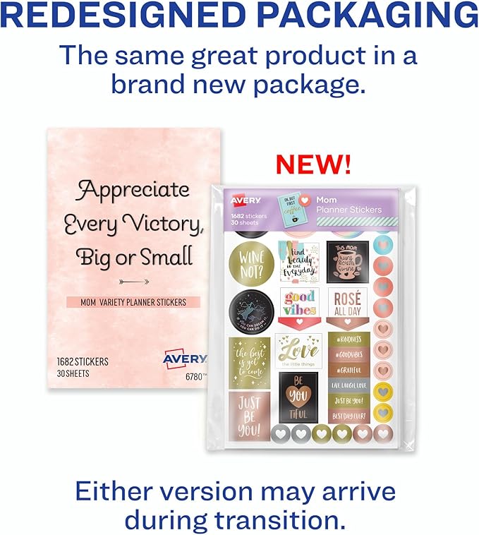 Avery Mom Planner Stickers Variety Pack, 30 Sheets, 1,682 Stickers for Your Planner, Journal or Calendar (6780)