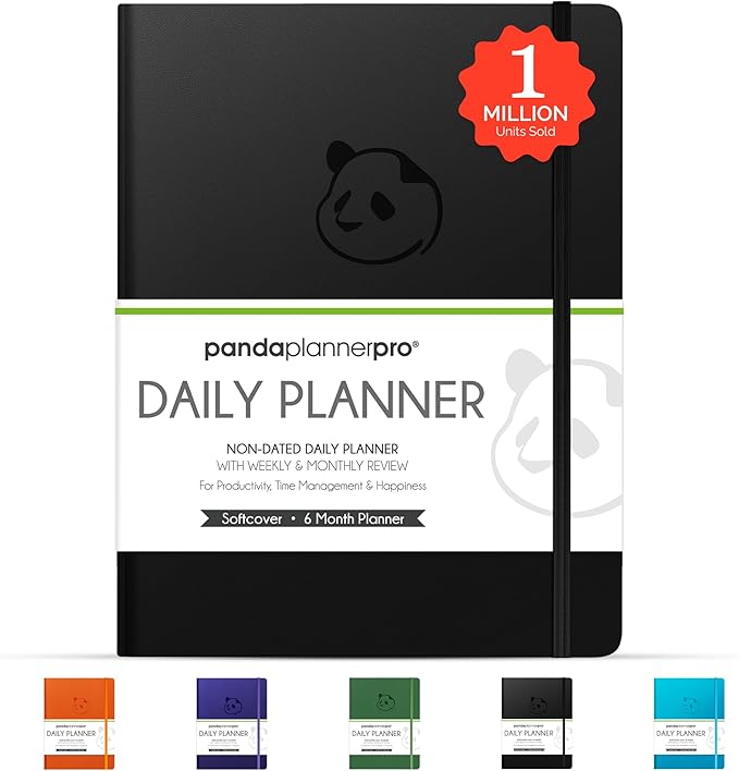 Panda Planner Pro A4 Daily Planner 2026 – 6 Month Large 8.5x11 Undated Academic & Productivity Planner with Daily, Weekly & Monthly Calendar, Work Planner, Goal Tracker, Habit Tracker & Personal Development Organizer – Black