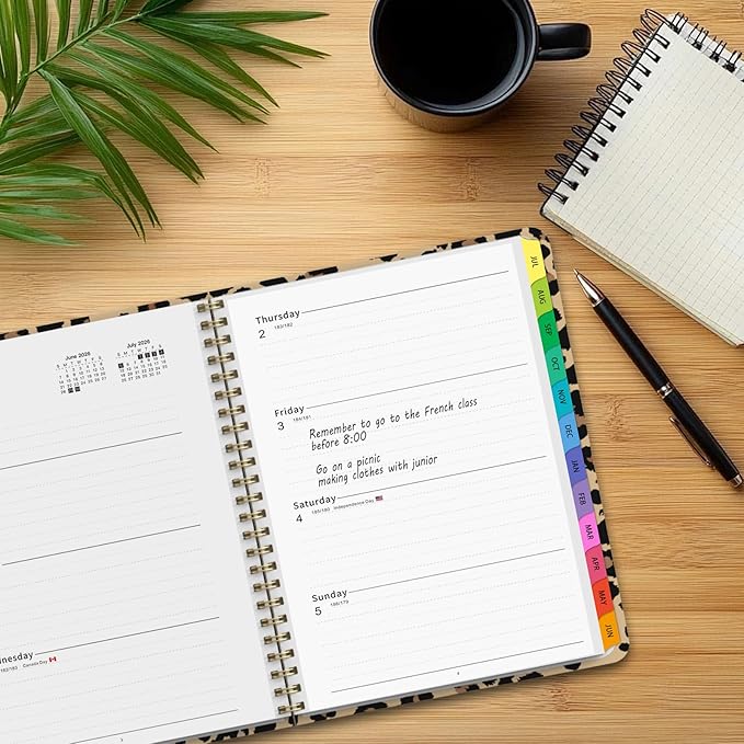 2026 Planner, Weekly and Monthly Calendar Planner for Women, 6.3" x 8.5", Jul 2026 - Jul 2027, Hardcover Planning Agenda book with Tabs, Spiral Bound, Inner Pocket, for School Office Supplies(Cheetah Spots)