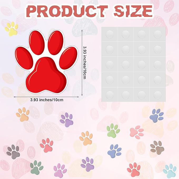 Junkin 60 Pcs Mini Paw Prints Cutouts Accents Bulletin Board Patrol Table Decorations Wall Decal Poster for Kids Educational School Home Party Supplies(Red)