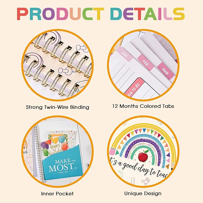 Undated Teacher Planner - Teacher Planners 8.5 x 11, Teachers Lesson Plan Book, Teachers Lesson Planner 2026-2027 with Stickers and Inner Pocket