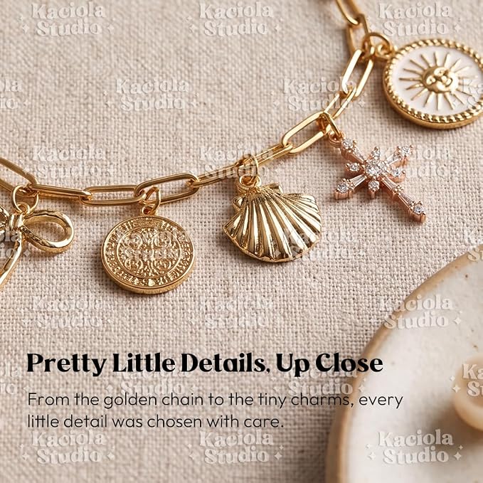 Kaciola Bible Charms Chain with 4PCS Planner Charms for Bible Study, Book Spine Bookmark, Journal Accessory, Unique Faith Jewelry Gift for Women (SJ-04)