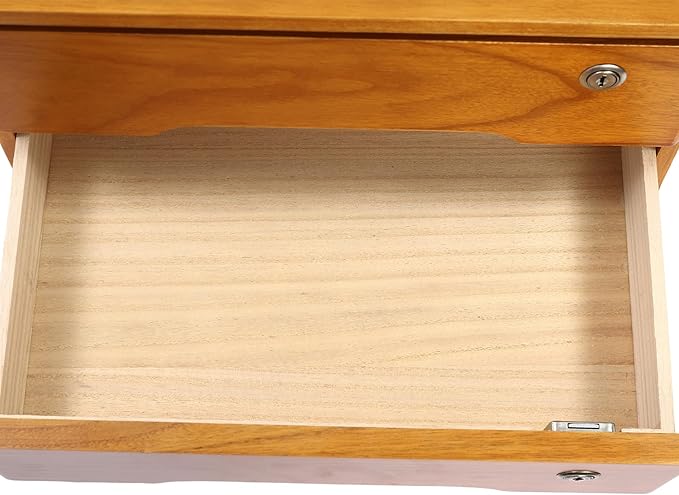 Lockable Desk Organizer Wooden Desktop Drawers Office Flat Files Storage Box Locking Countertop Storage Cabinet (Wood Yellow, 2-Tier)