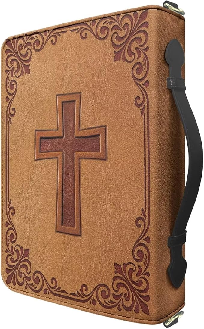 Bible Cover Case for Women Border Print with Strap and Handle M | Bible Cover with Strap and Handle,PU Leather Bible Protecto, Inner Pockets and Pen Loop, Bible Study Supplies for Girls