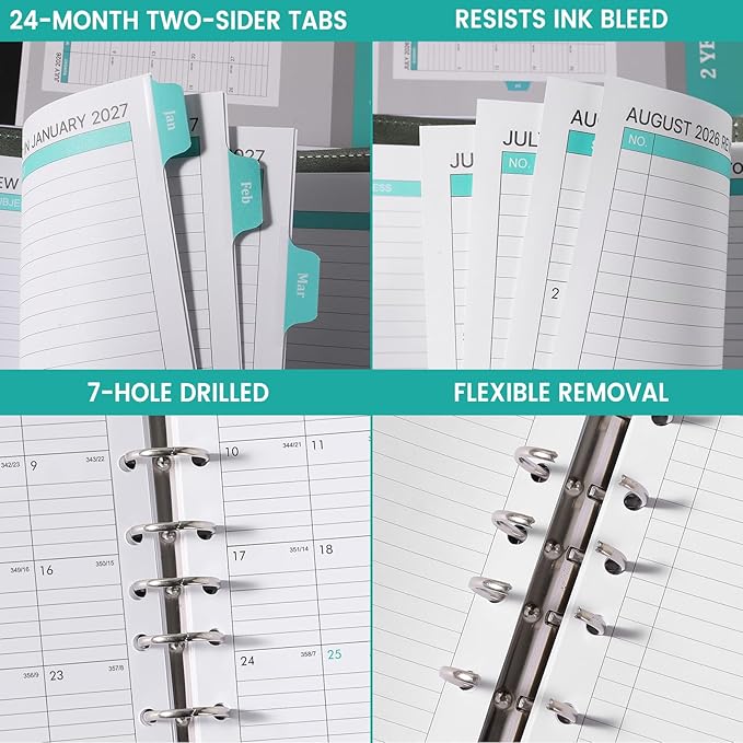 2026-2028 Monthly Planner Refill - A5 Planner Inserts with 7-Hole Punched for 7-Ring Binder, 5-1/2" x 8-1/2", 2 Year Monthly Calendar with Tabs, July 2026 to June 2028