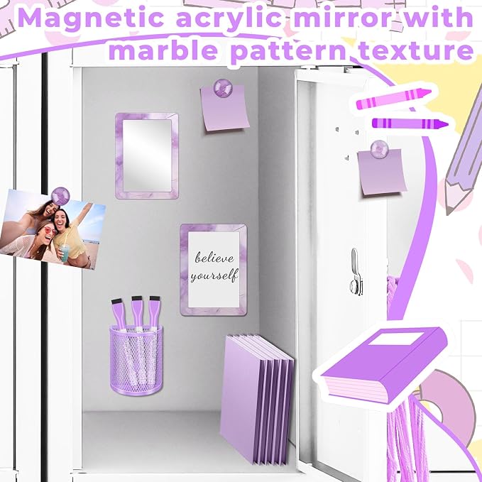 Denylo pro Purple Magnetic Locker Marble Theme Accessories Kit Include Back to School Essentials for Back to School Decorations Office Supplies