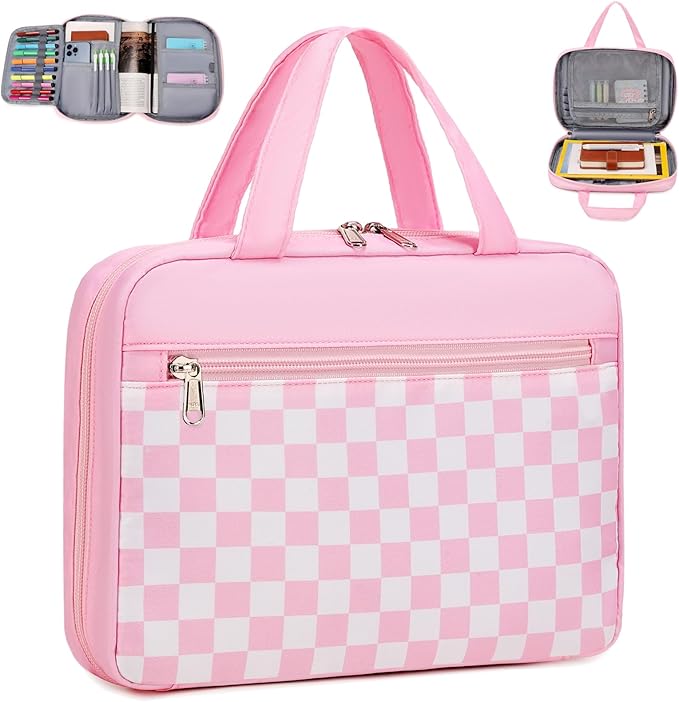 Octsky Bible Cover Case for Women Girls for Medium and Large Bibles, Checkered Pink