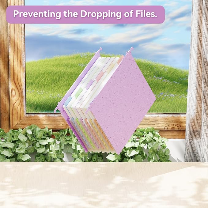 ANSOOK Hanging File Folders, Reinforced Expanding Hang Folder Letter Size,Accordian Pocket with Heavy Duty 1.2" Expansion, Hard Hanging Folder Organizer for Office Home, 50% Wheat Straw (Purple)