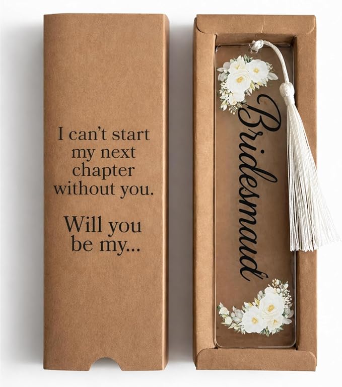 Gift for Bridesmaid Proposal Acrylic Floral Bookmark with Box, Will You Be My Bridesmaid Bridal Party Gift, 13x2 Inches (Bridesmaid) (Bridesmaid)