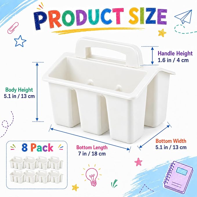 gisgfim 8 Pack Classroom Caddy Storage Basket with Handle 4 Compartment Storage Caddy Plastic Arts Crafts Caddies Protable Classroom Craft Caddies for Kids Schools Art Craft Supplies(White)