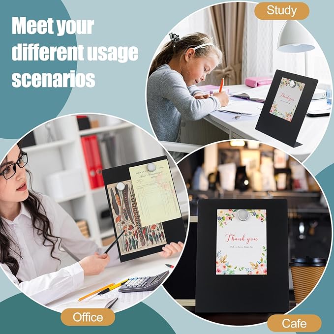 Fainne 4 Pcs Magnetic Bulletin Board with Easel Stand Mini Magnet Metal Tabletop Memo Display Board for Back to School Menu Table Office Supplies (Black,11 x 8.5 Inches)
