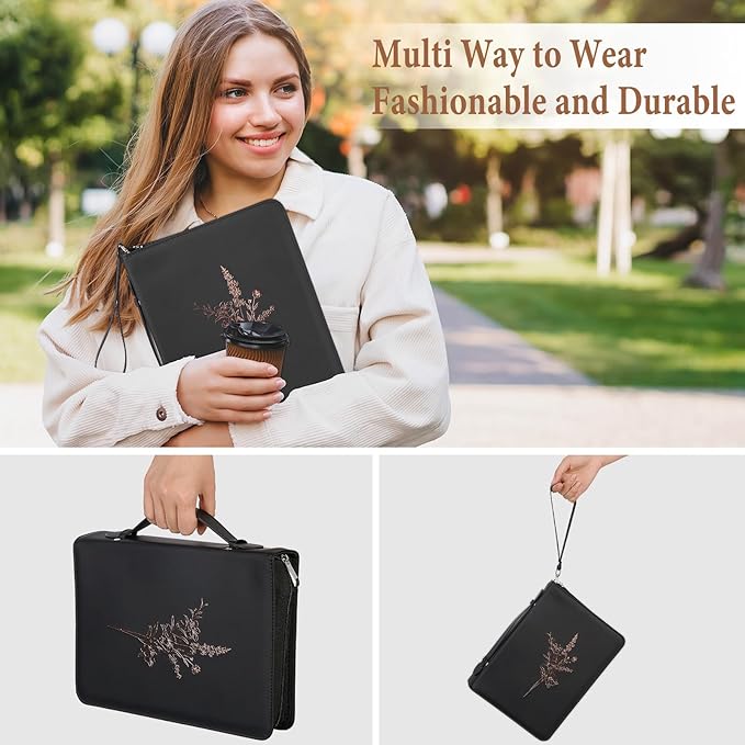 Bible Cover Case for Women and Men, PU Leather Bible Bag Bible Study Supplies Accessories with Detachable Wrist Strap