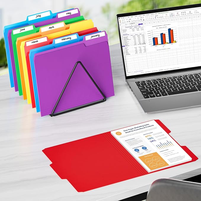 HABGP 18 Pack Manilla Folders 8.5 x 11 Inch, 1/3-Cut Tab Colored File Folders Letter Size, Paper File Folders, Manila Folders Home Office School Supplies for Documents Files, 6 Assorted Colors