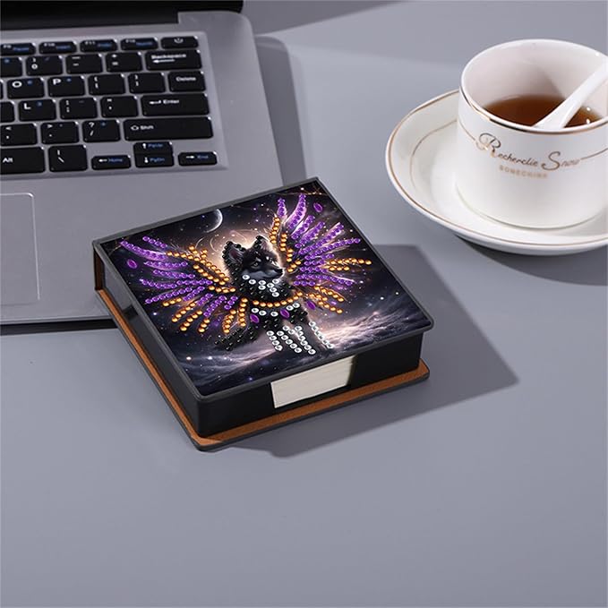 Wolf Diamonds Painting Kit Note Box,Animal Memo Paper Storage Box Diamond Art,Sticky Note Holder Diamond Art,Diamond Painting Memo Pad For Office Desk. (Wolf)