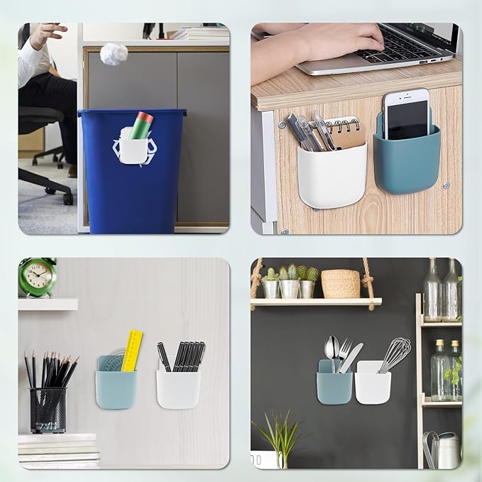 8 Pack Remote Control Holder Wall Mount Self Adhesive Wall Mounted Storage Box Pen Storage Containers for Home Office School