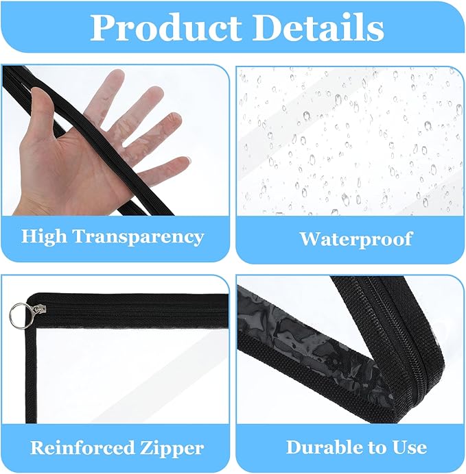 20 Pack Clear Zipper Pouches PVC Waterproof Envelopes Clear Zipper Bags Folder Storage Pouch Document File Organization Bags Multi-Purpose Makeup Bag for Travel Office Home Organize, 12 X 7.5 Inches