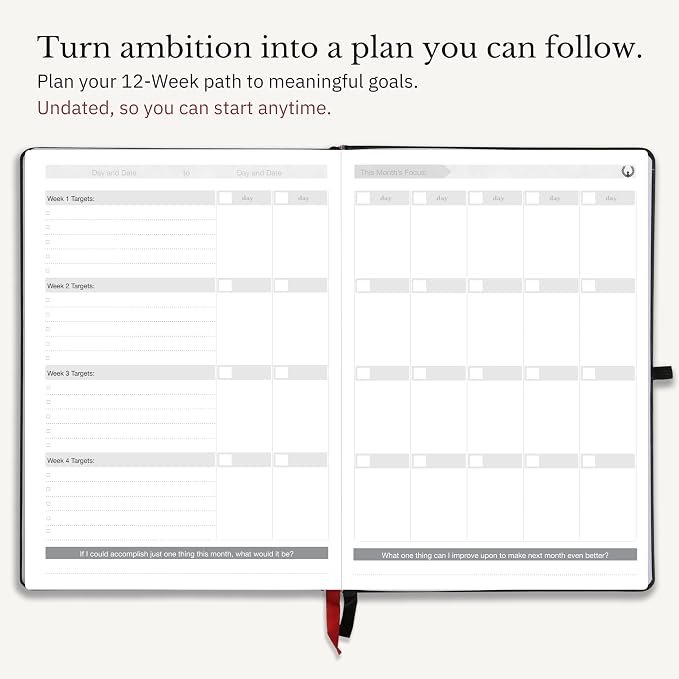 The Phoenix Journal - Quarterly Goal Planner, Daily Planner Journal & Organizer for Goal Setting, Productivity & Focus - Undated 12 Week Planner, Weekly & Monthly Planning, Habit Tracking - Hardcover (Crimson)