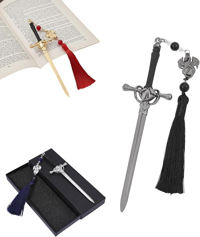 3PCS Dragon Sword Metal Bookmarks Set 2.0, Fantasy Bookmark with Tassle,Cool Bookmarks for Women and Men,Book Accessories Gifts for Book Lovers (Dragon Sword)